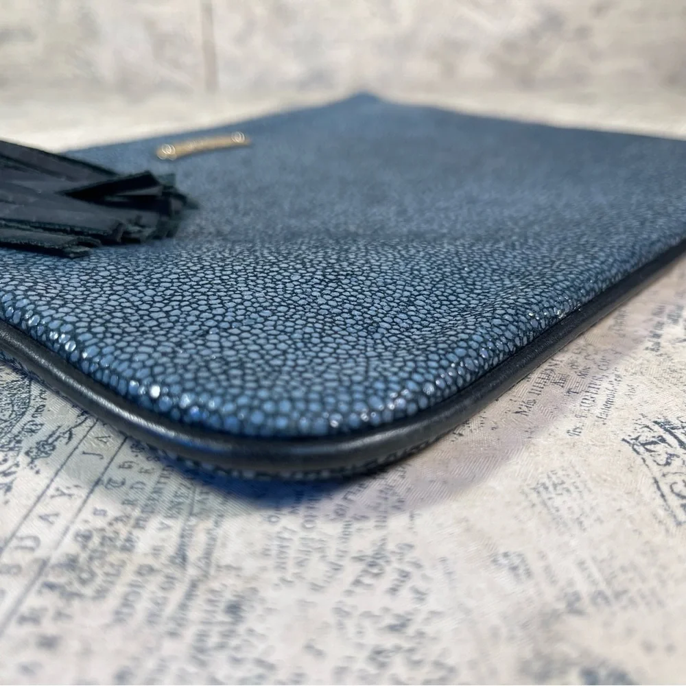 GiGi New York Stingray Leather Pouch Bag Blue Exotic Leather Clutch